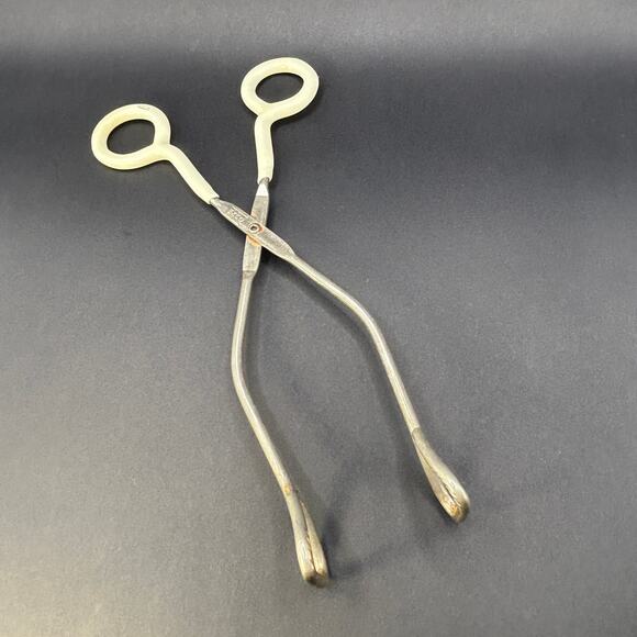 Vintage EKCO USA 10" Tongs White Rubber Handles - Picture 1 of 10